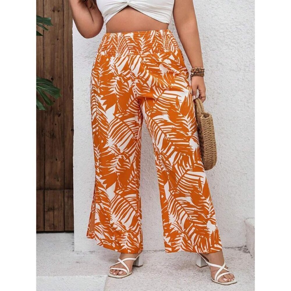 Panama Jack Pant Women's Orange White Botanical Tropical Wide Leg Size Large